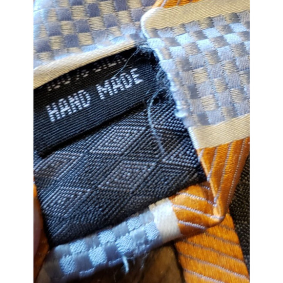 Bocara Men’s Silk Necktie Black Orange and Silver Striped Extra Long Tie - Picture 5 of 8